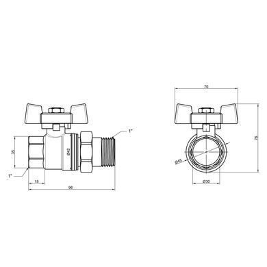 Кран прямий з американкою 1" DN25 посилений (метелик) SD220N