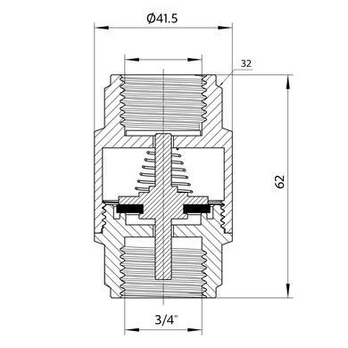 Обратный клапан 3/4" (DN20) Forte для воды, латунный шток