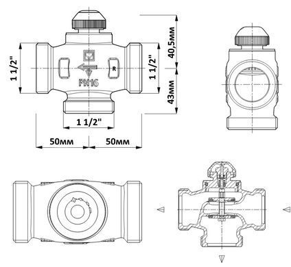 Трехходовой распределительный клапан DN32 1 1/2" Herz Calis TS RD