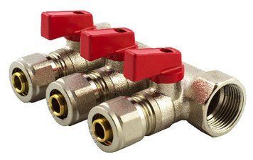 Коллектор 1" на 2 выхода с шаровыми кранами под 16 трубу Fado