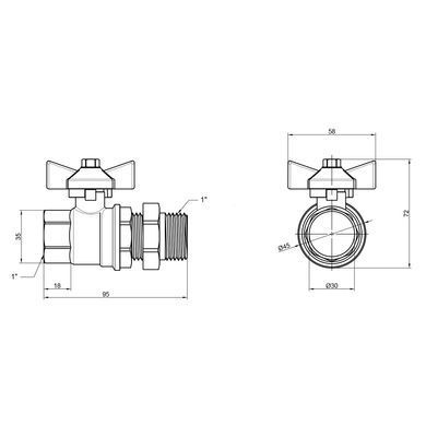 Кран прямий з американкою 1" DN25 (метелик) SD220