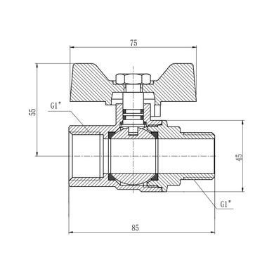 Кран газовый 1" ВН DN25 латунный (бабочка) Forte SF607G