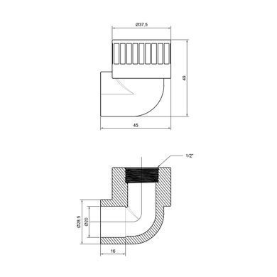 Угол полипропиленовый 90&deg; с внутренней резьбой 20x1/2" TA