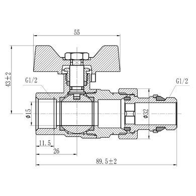 Кран прямой с американкой 1/2" (бабочка) антипротечка SF222