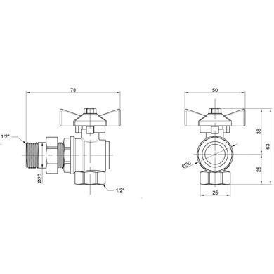 Кран угловой с американкой 1/2" DN15 (бабочка) SD222