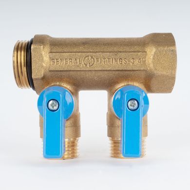 Коллектор 3/4" на 2 выхода с шаровыми кранами 1/2" General Fittings 6200B