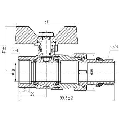 Кран прямий з американкою 3/4" (метелик) антипротікання SF222