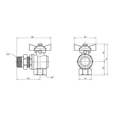 Кран кутовий з американкою 3/4" DN20 (метелик) SD222