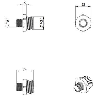 Ніпель перехідний латунний 1/2"x1/4" Fado N14