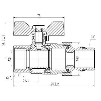 Кран прямий з американкою 1" (метелик) антипротікання SF222