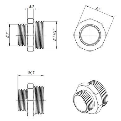 Ніпель перехідний латунний 1 1/4"x1" Fado N15