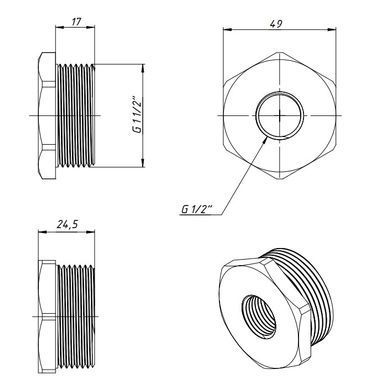Футорка латунна різьба 1 1/2"x1/2" Fado PF07