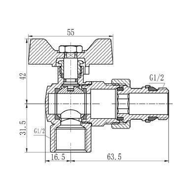 Кран угловой с американкой 1/2" (бабочка) антипротечка SF223