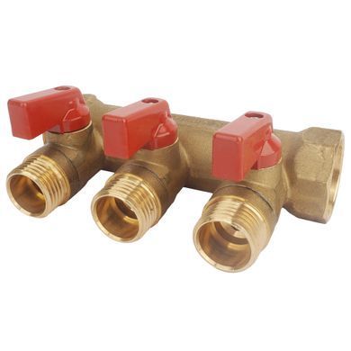 Коллектор 3/4" на 3 выхода с шаровыми кранами 1/2" General Fittings 6200R