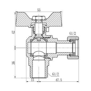 Кран кутовий з накидною гайкою 1/2" ВЗ DN15 (метелик) SF224