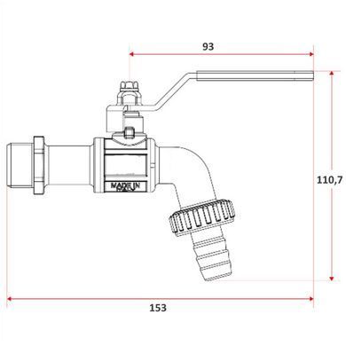 Кран для поливу 3/4" DN20 (ручка) зі штуцером Itap 133
