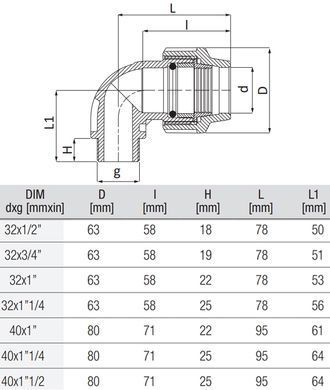 Колено 90&deg; для полиэтиленовой трубы 40х1 1/4" наружн Unidelta