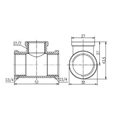 Трійник перехідний латунний різьба внутр 3/4"x1/2" SF362