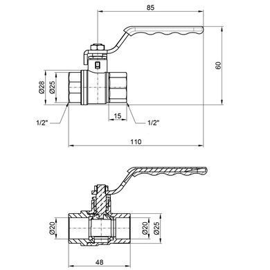Кран кульовий 1/2" ВВ DN15 посилений (ручка) SD600N