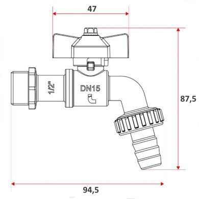 Кран для поливу 1/2" DN15 (метелик) зі штуцером Itap 168