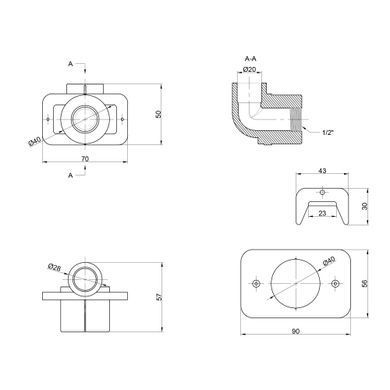 Угол полипропиленовый 90&deg; с настенным креплением 20x1/2" внутр TA