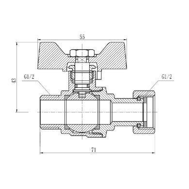 Кран прямой с накидной гайкой 1/2" ВН DN15 (бабочка) SF261