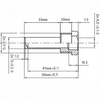 Латунная гильза &Oslash;9,5 L=50 1/2" (штуцер) для датчика температуры, термопары