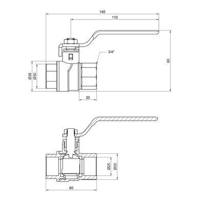 Кран шаровой 3/4" ВВ DN20 латунный (ручка) Forte SF600
