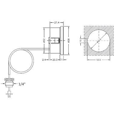 Манометр 0-6 бар &Oslash;52 (выносной капилляр 1.5м) 1/4" Cewal круглый