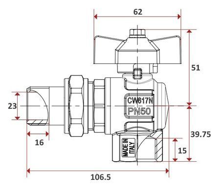 Кран угловой с американкой 1" DN25 (бабочка) Itap 298