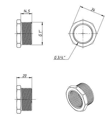 Футорка латунна різьба 1"x3/4" Fado PF02C хром