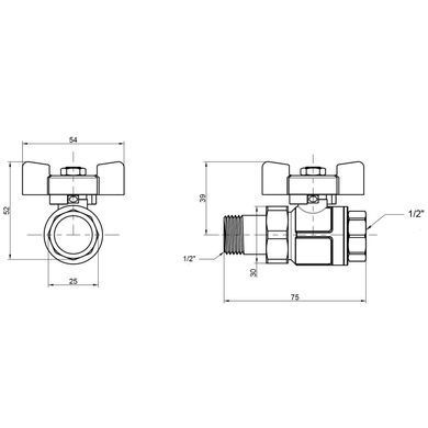 Кран прямой с американкой 1/2" DN15 (бабочка) Icma 347