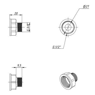 Перехідник латунний різьба 1/2" внутр на 3/8" зовн Fado P03