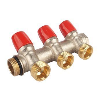 Коллектор 1" на 2 выхода с вентильными кранами 3/4" евроконус GF 6300R