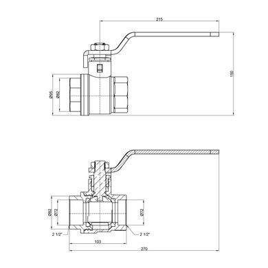 Кран шаровой 2 1/2" ВВ DN63 латунный (ручка) SD600