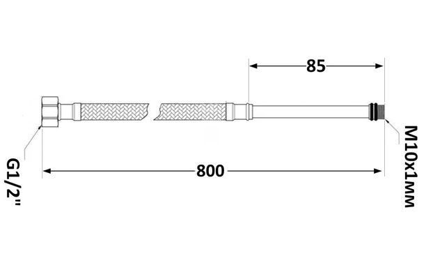Шланги для змішувача (пара) 80 см 1/2" голка М10x84 мм силікон. оболонка Forte
