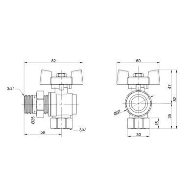 Кран кутовий з американкою 3/4" DN20 посилений (метелик) SD222N