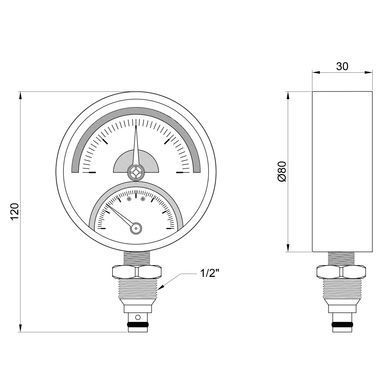Термоманометр 0-6 бар 0-120&deg;C &Oslash;80 радіальний (клапан 1/2") SD1726