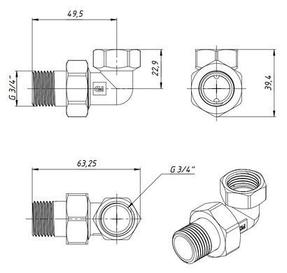 Згін-американка кутовий латунний 1/2" Fado SN11