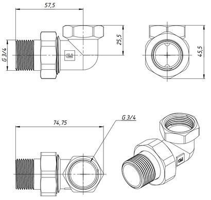 Згін-американка кутовий латунний 3/4" Fado SN12
