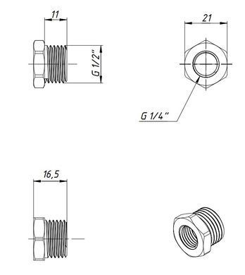 Футорка латунная резьба 1/2"x1/4" Fado PF03B
