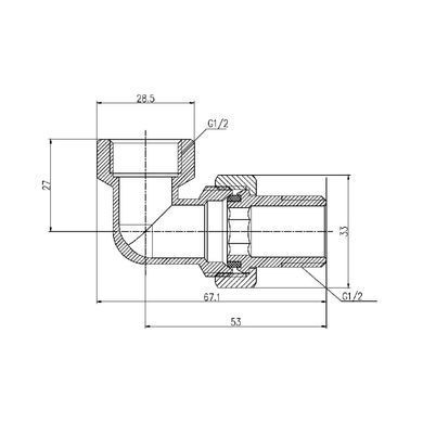 Згін-американка кутовий латунний 1/2" SF193 хром