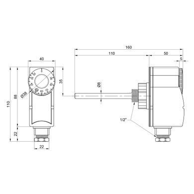 Термостат погружной капиллярный 0 - 90&deg;С 1/2" SD348