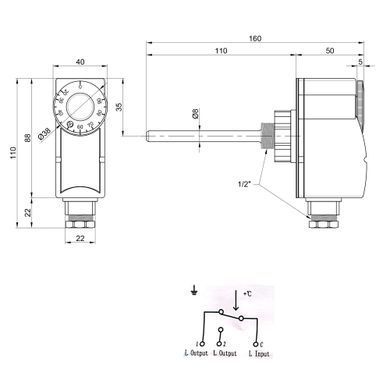 Термостат погружной (0&ndash;90&deg;С) 1/2" SD348 механический