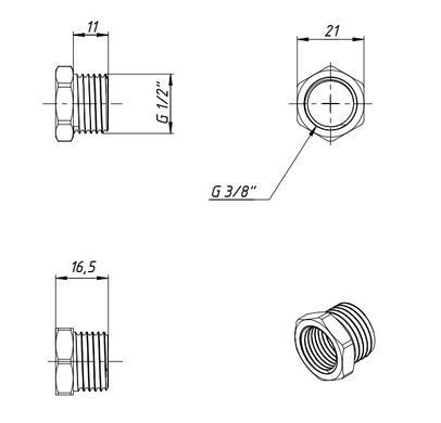 Футорка латунна різьба 1/2"x3/8" Fado PF04B