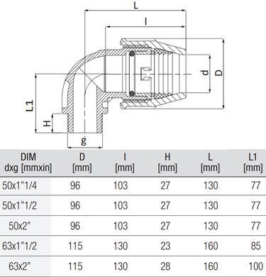 Коліно 90&deg; для поліетиленової труби 63х1 1/2" зовн Unidelta