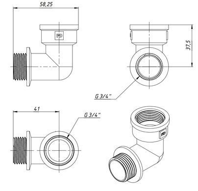 Кут латунний різьба зовн/внутр 3/4" Fado U12