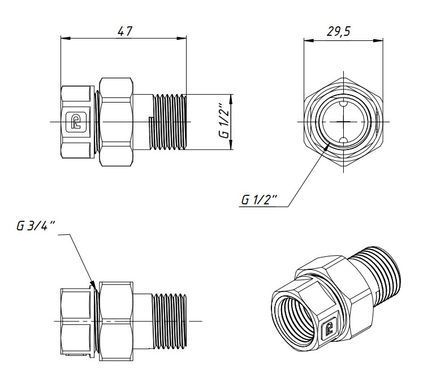Сгон-американка прямой латунный 1/2" Fado SN01B