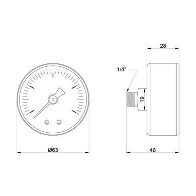 Манометр 0-10 бар &Oslash;63 осевой 1/4" Icma 243 для воды / отопления