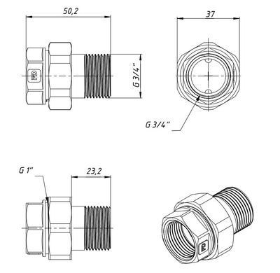 Згін-американка прямий латунний 3/4" Fado SN02B